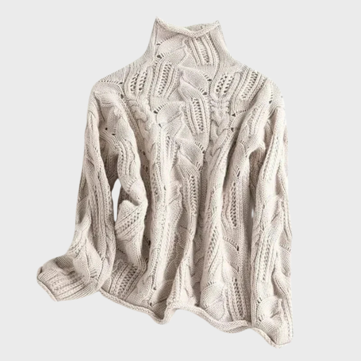 Ksenia – Cashmere Turtleneck with Cable Knit Pattern