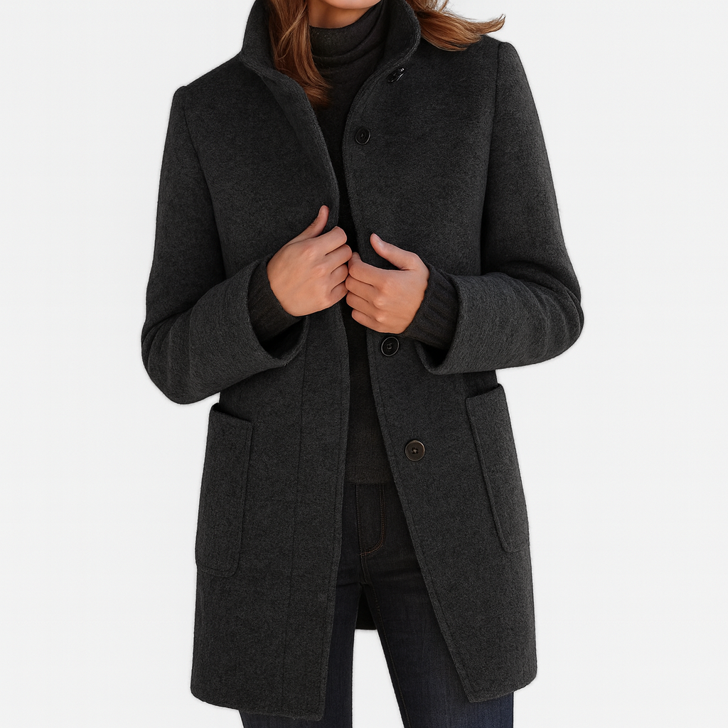 LIDIA – Elegant Wool Blend Jacket with High Collar for Effortless Warmth