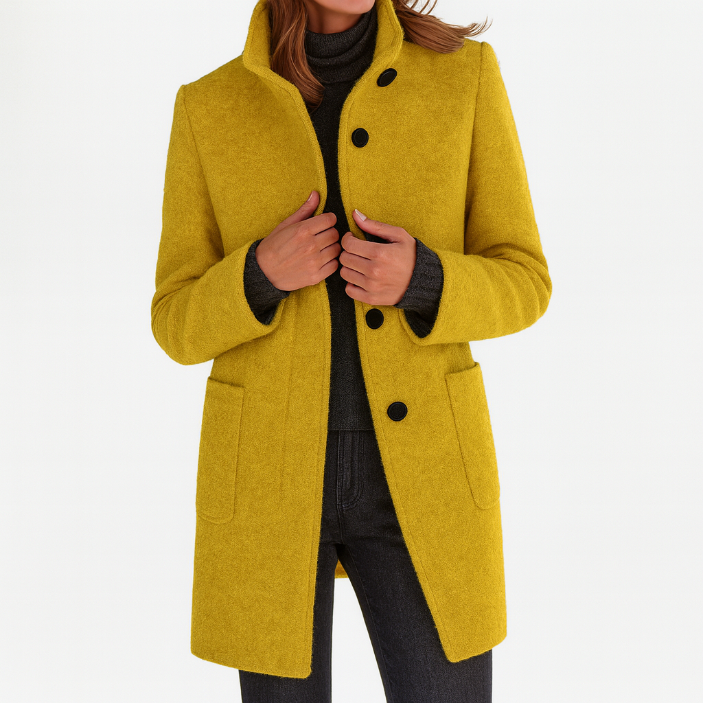 LIDIA – Elegant Wool Blend Jacket with High Collar for Effortless Warmth