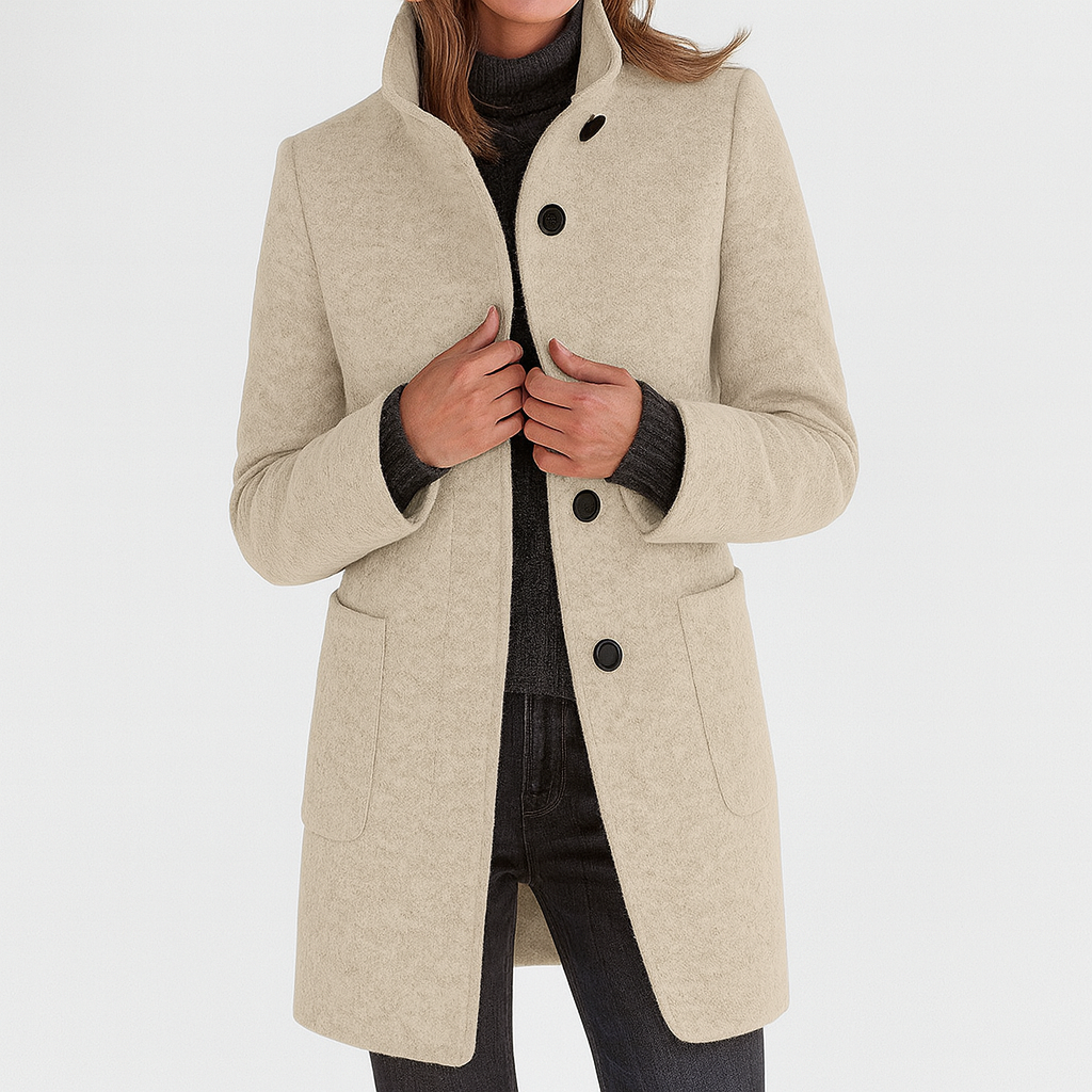 LIDIA – Elegant Wool Blend Jacket with High Collar for Effortless Warmth