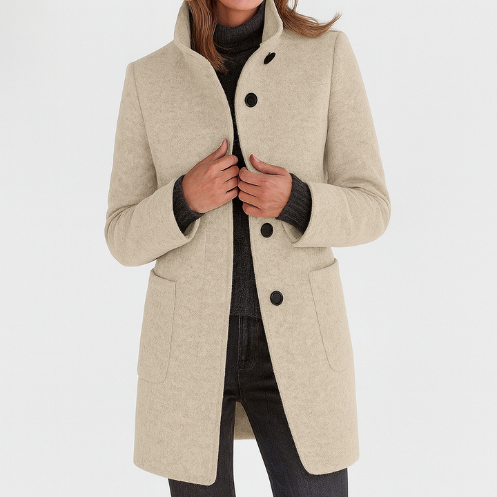 LIDIA – Elegant Wool Blend Jacket with High Collar for Effortless Warmth