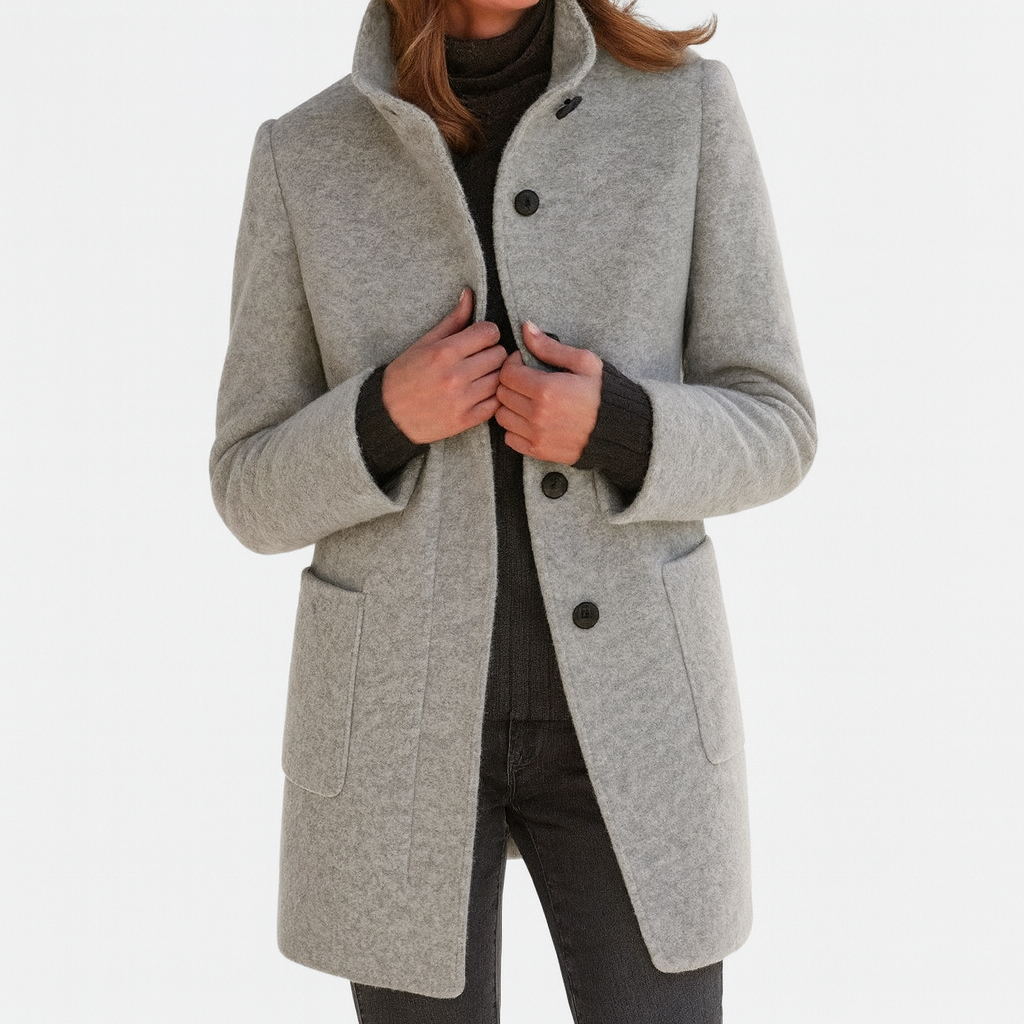 LIDIA – Elegant Wool Blend Jacket with High Collar for Effortless Warmth