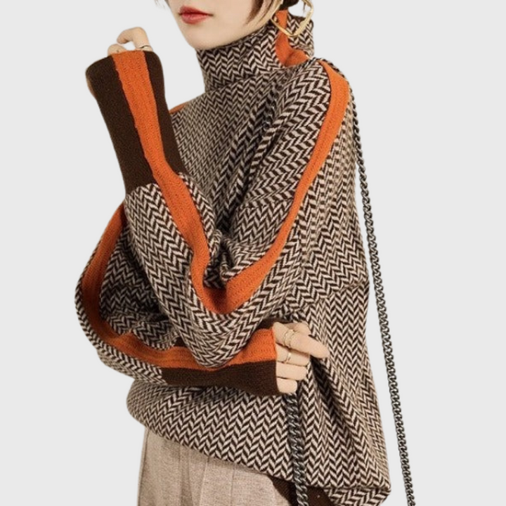 Kinga | Striped Sweater with Elegant Turtleneck