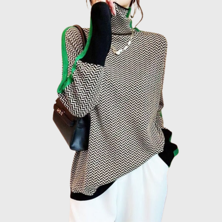 Kinga | Striped Sweater with Elegant Turtleneck