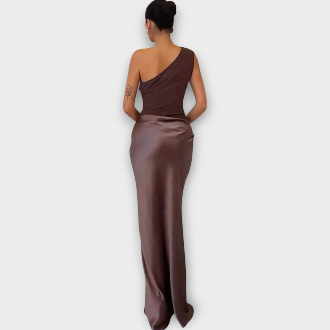 Amber One-Shoulder Satin Maxi Dress