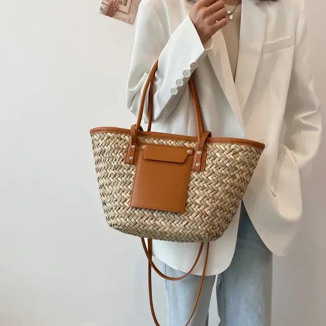 Georgia | Chic Straw Bag with Leather Details