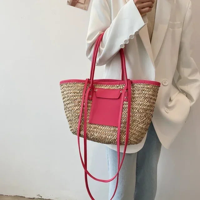 Georgia | Chic Straw Bag with Leather Details