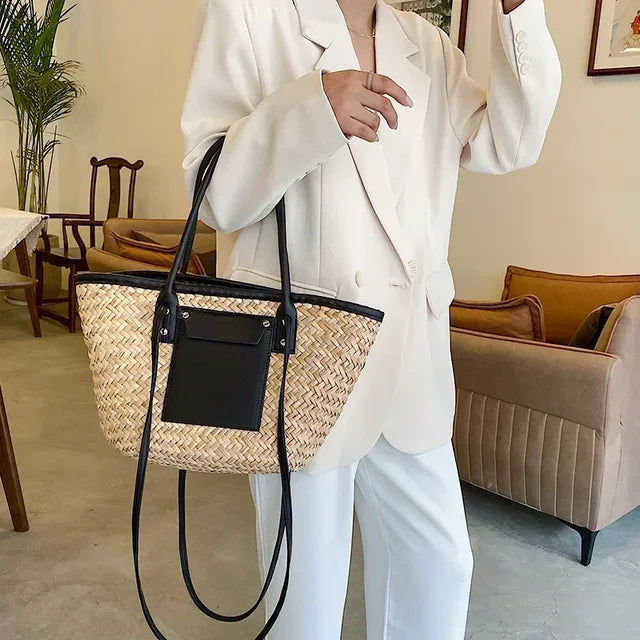 Georgia | Chic Straw Bag with Leather Details