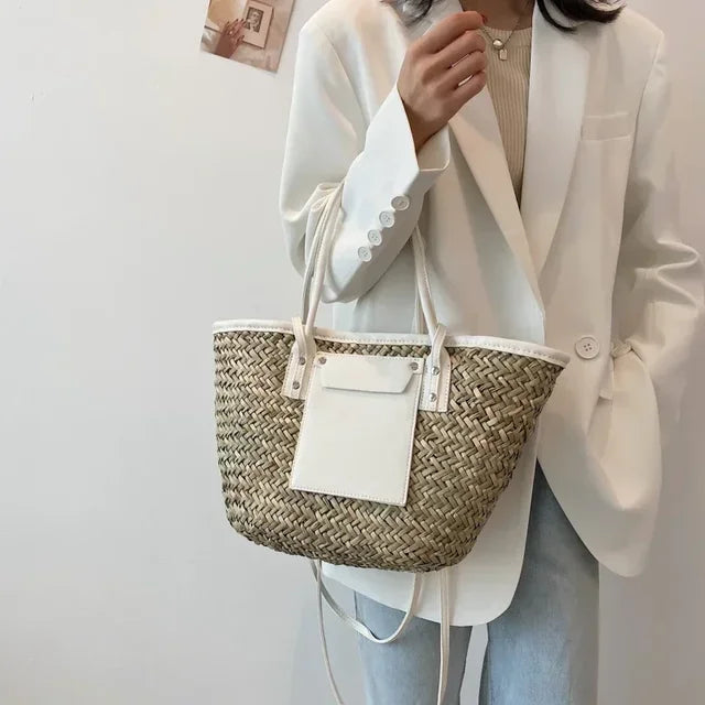Georgia | Chic Straw Bag with Leather Details
