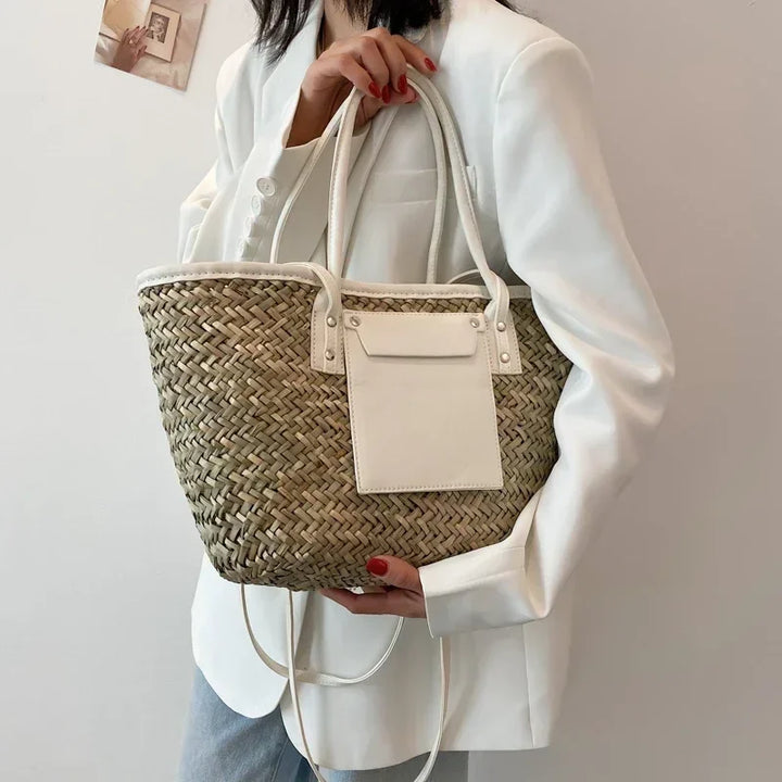 Georgia | Chic Straw Bag with Leather Details