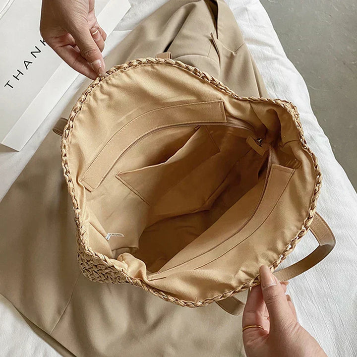 Willow | Circular Woven Handbag with Faux Leather Handles